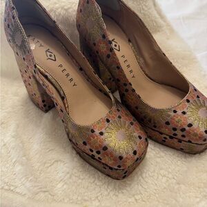 Katy Perry Collections Pink Floral Metallic Platform Pumps